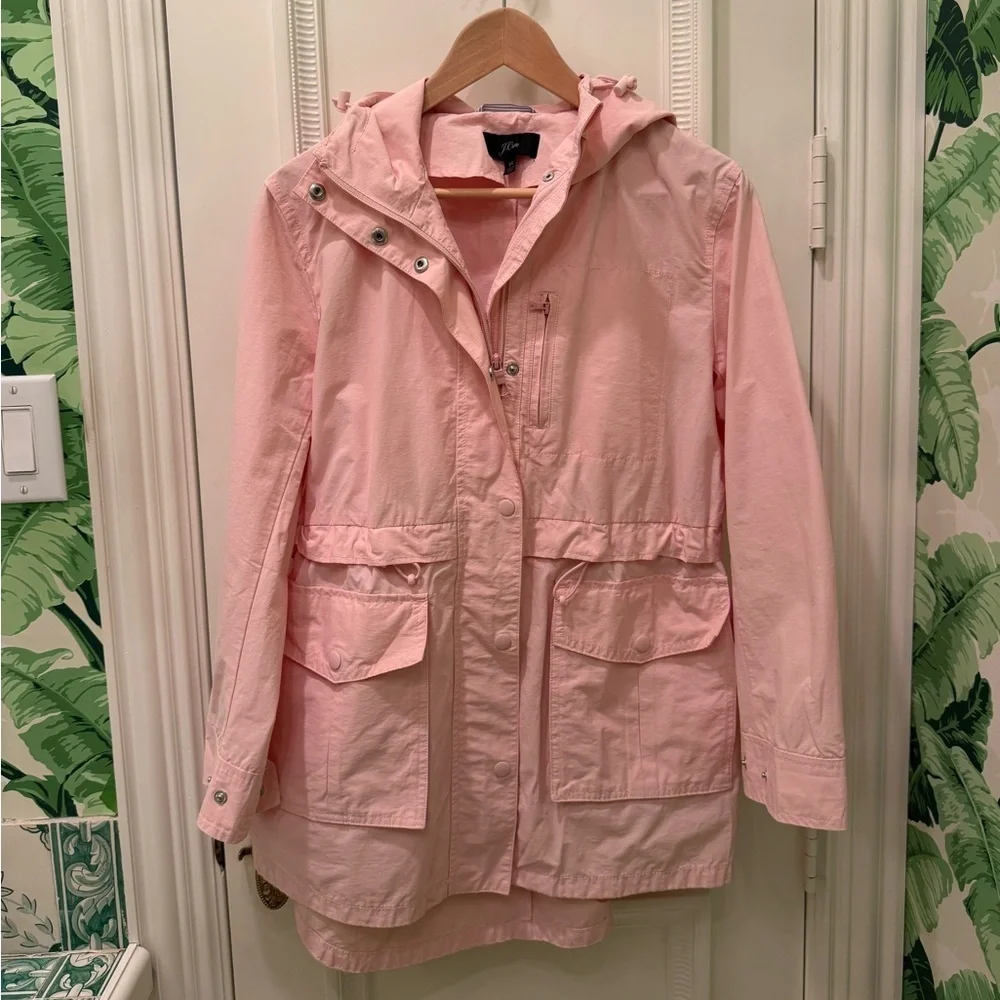J. Crew Pink Lightweight Jacket Raincoat Hood Size XS